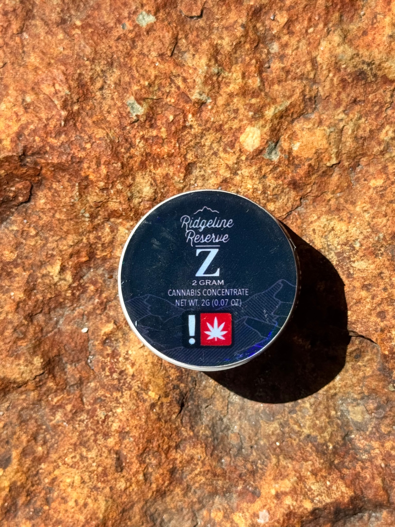 Ridgeline Reserve Z 2g cannabis concentrate jar lid